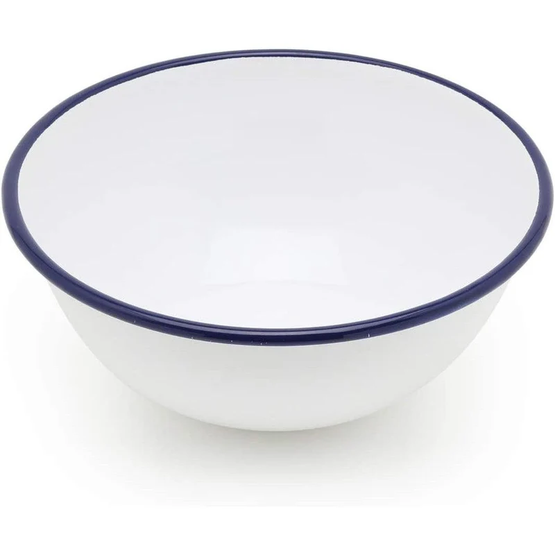 Tsuki Usagi White Enamel Bowl With Navy Blue Detailing