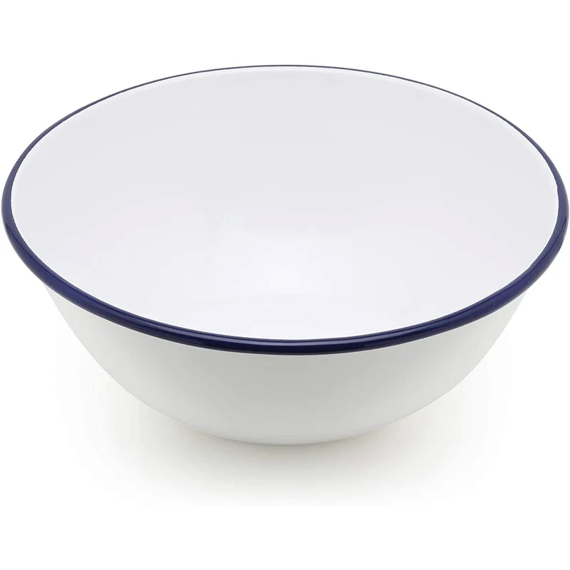 Tsuki Usagi White Enamel Bowl With Navy Blue Detailing