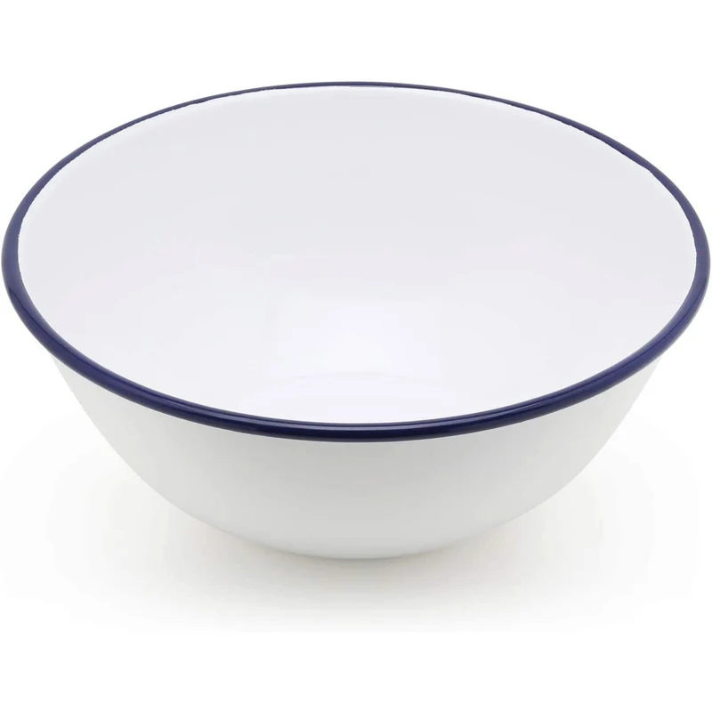 Tsuki Usagi White Enamel Bowl With Navy Blue Detailing