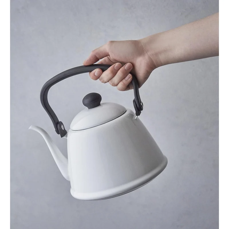 Noda Horo Drip Kettle II Japanese Enamel Gooseneck Kettle White 2L