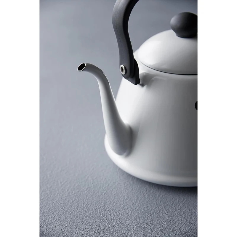 Noda Horo Drip Kettle II Japanese Enamel Gooseneck Kettle White 2L