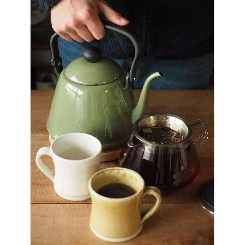 Noda Horo Drip Kettle II Japanese Enamel Gooseneck Kettle White 2L