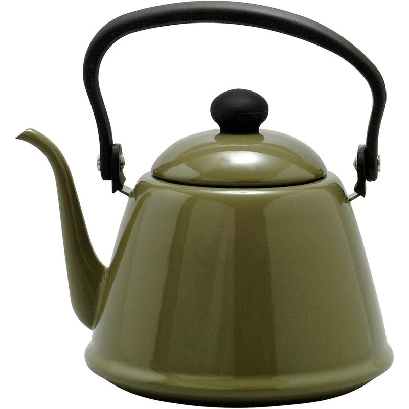 Noda Horo Drip Kettle II Japanese Enamel Gooseneck Kettle Olive 2L