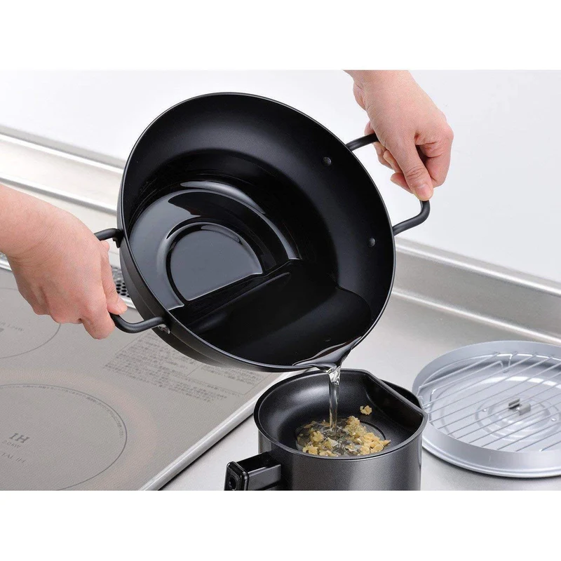 Wahei Freiz Induction Iron Deep Fryer Pot With Lid And Oil Drain Rack 24cm