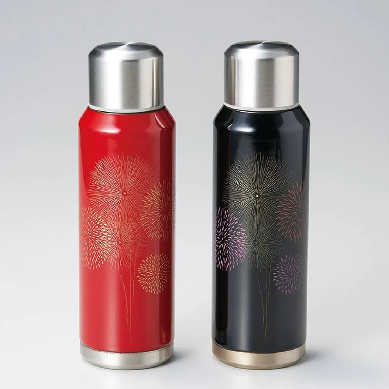 Isuke Reusable Slim Bottle Lacquer Fireworks Design Red 300ml