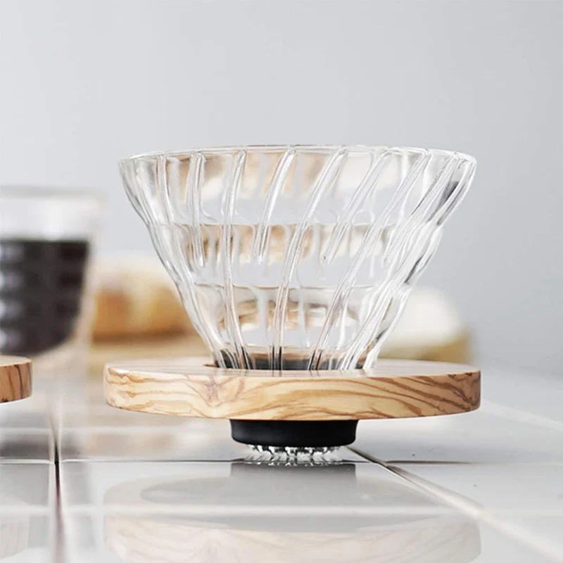 Hario V60 Glass Coffee Dripper with Olive Wood 1-4 Cups VDGR-02-OV