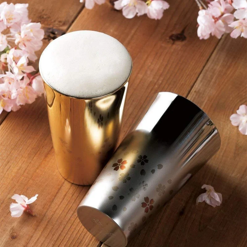 Wahei Freiz Double Wall Tumbler Sakura Pattern Gold