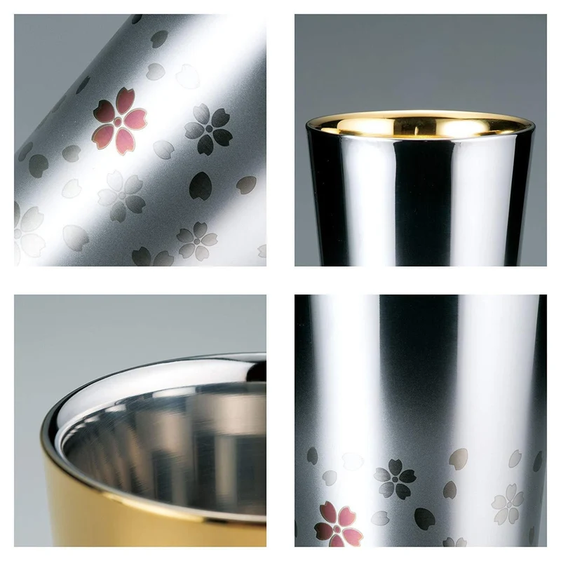 Wahei Freiz Double Wall Tumbler Sakura Pattern Gold