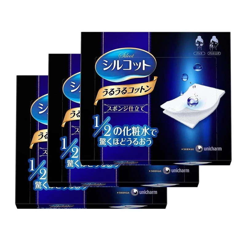 Unicharm Silcot Uruuru Sponge Touch Moisturizing Facial Cotton (Pack of 3)