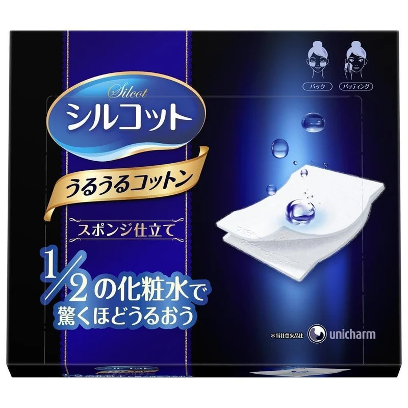 Unicharm Silcot Uruuru Sponge Touch Moisturizing Facial Cotton (Pack of 3)
