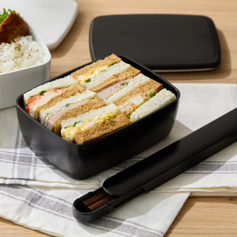 Minimalist Black Microwaveable Bento Lunch Box Big Capacity 600ml