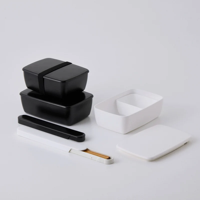 Minimalist Black Microwaveable Bento Lunch Box Big Capacity 600ml