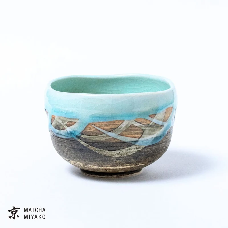 Japanese Matcha Tea Set - Blue flow glaze style
