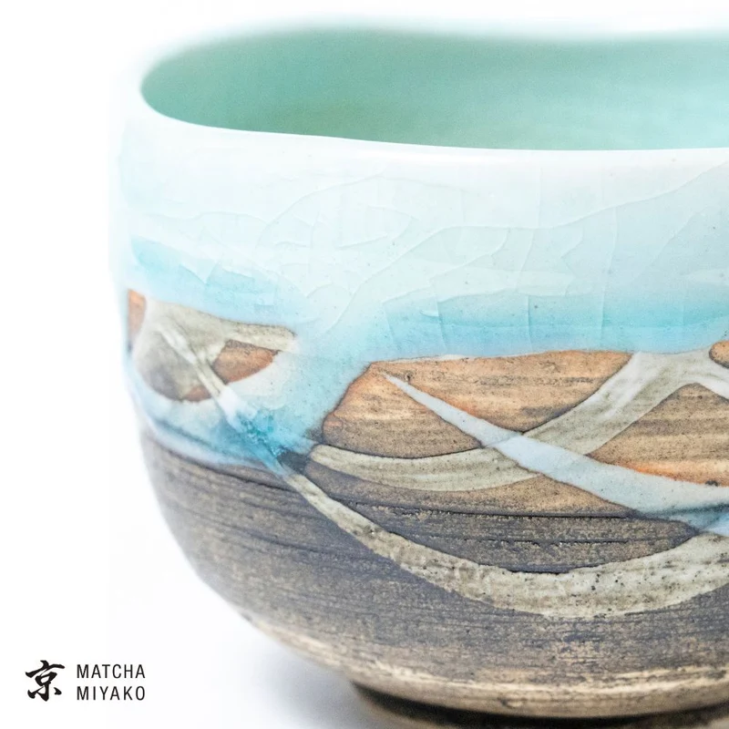 Matcha bowl (Chawan) Blue flow glaze style