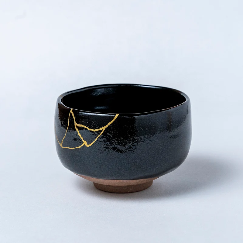 Japanese Matcha Tea Set - Tenmoku kintsugi (black)