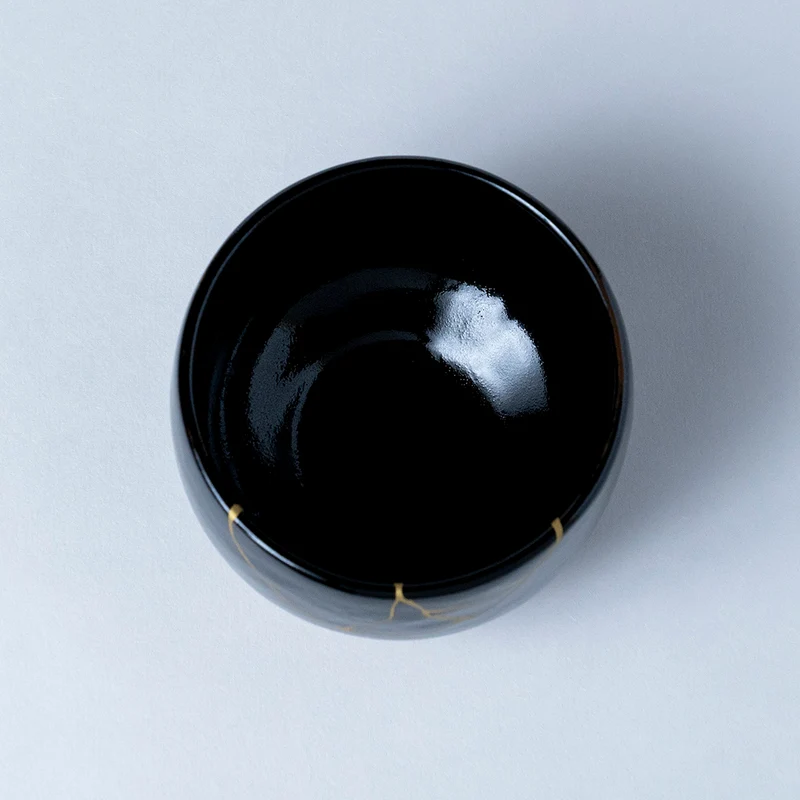 Chawan - Japanese Tea Bowl, Tenmoku kintsugi style (black)
