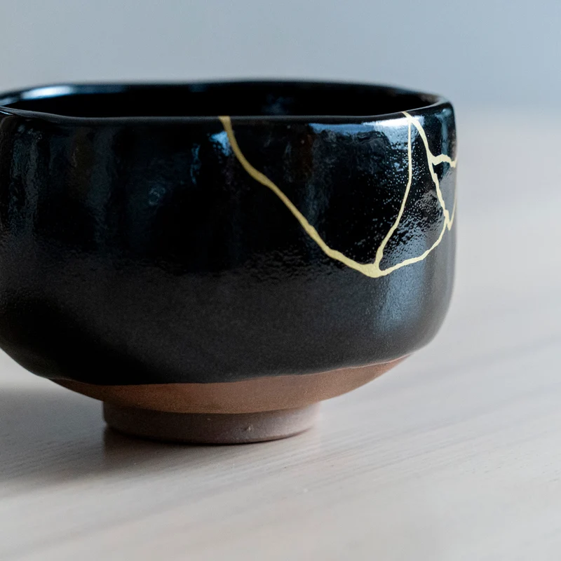 Chawan - Japanese Tea Bowl, Tenmoku kintsugi style (black)