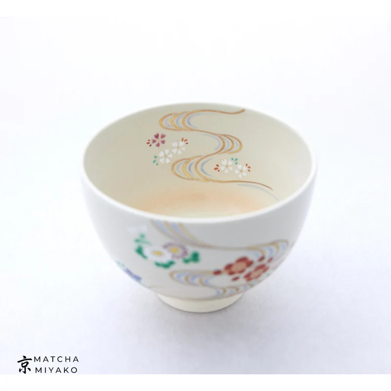 Kiyomizu-yaki Chawan - Japanese Teabowl, Four Seasons pattern