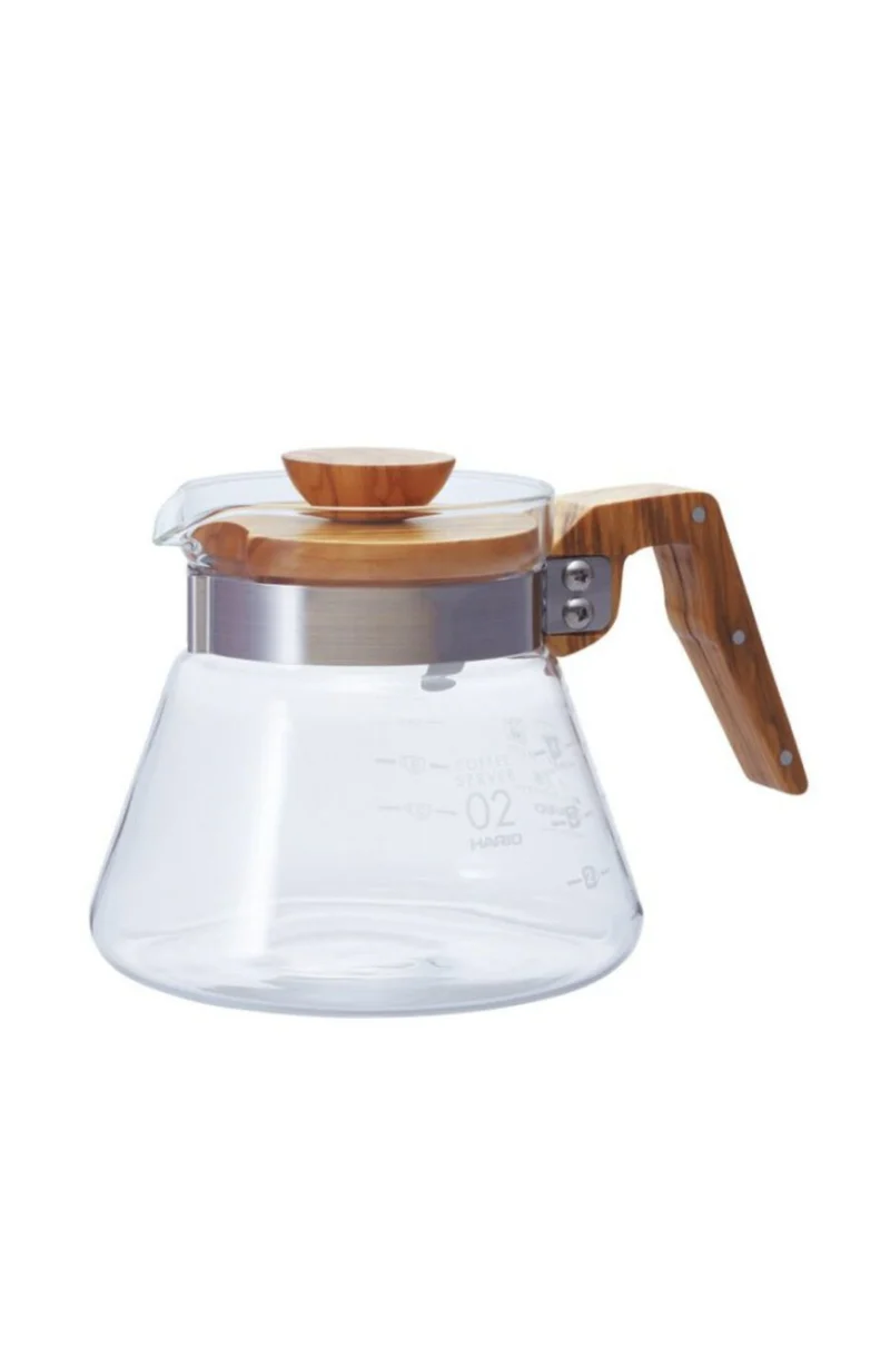 Sehr Hochwertig - Japanische Glaskanne mit Olivenholzgriff für Kaffee oder Tee – 600 ml