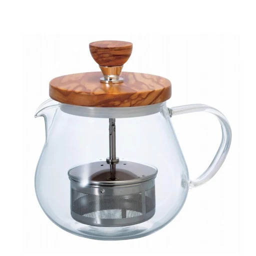 Japanische edle Design und cleverer Funktionalität Tee Kanne aus Glas, Edelstahl Sieb und Olivenholzdeckel – 450 ml / 700 ml