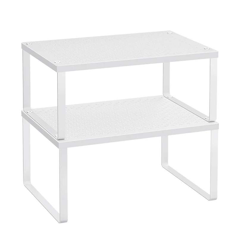 SONGMICS Gewürzregal, 2er Set, Küchenregal, Küchen-Organizer, Küche, Gewürzhalter, erweiterbar, stapelbar, kleines Regal, Metall, weiß KCS01WT