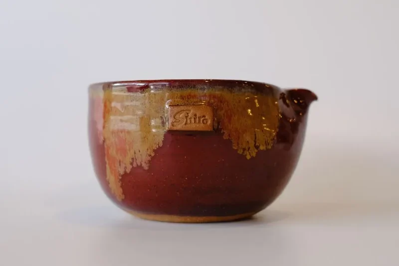 Deep Flambe Red Handcrafted Ceramic Katakuchi Matcha Bowl