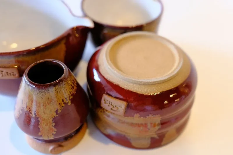 Deep Flambe Red Handcrafted Ceramic Katakuchi Matcha Bowl
