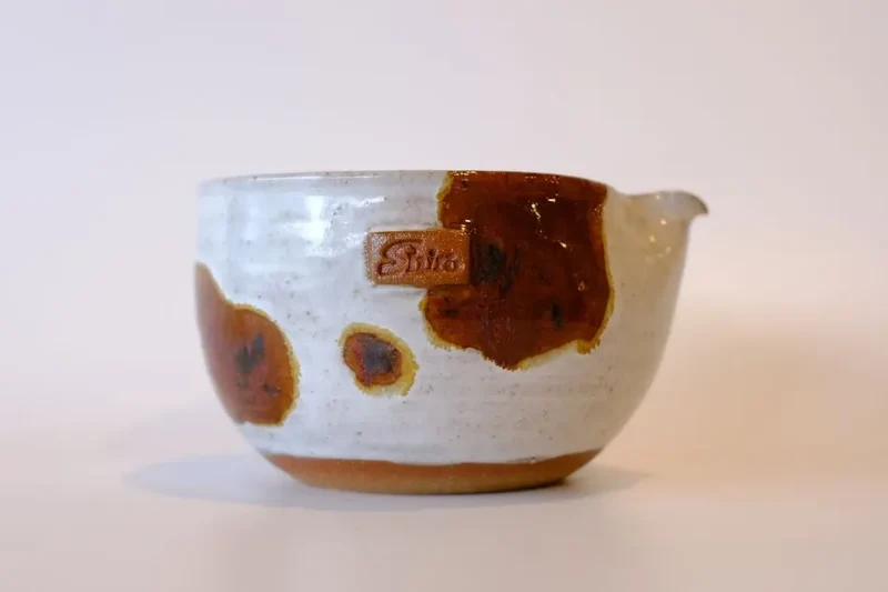 Cow Motif Glaze Handcrafted Ceramic Katakuchi Matcha Bowl