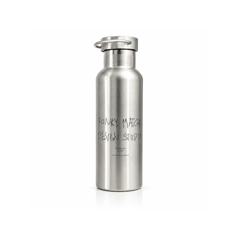 Funky Matcha Stockholm Design Studio Water Bottle — Brushed Steel (Limited Edition)