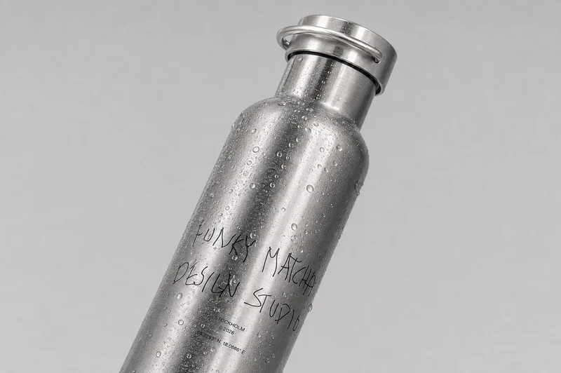 Funky Matcha Stockholm Design Studio Water Bottle — Brushed Steel (Limited Edition)