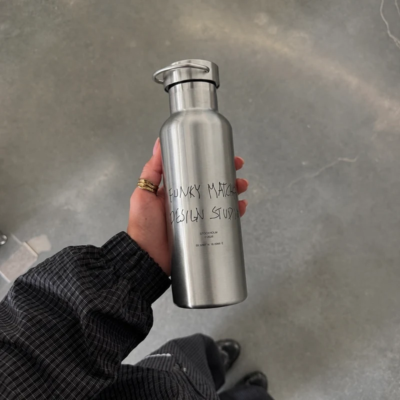 Funky Matcha Stockholm Design Studio Water Bottle — Brushed Steel (Limited Edition)
