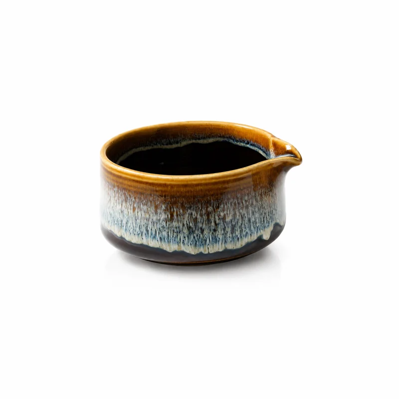 Cream & Blue Ceramic Matcha Bowl & Whisk Holder Set