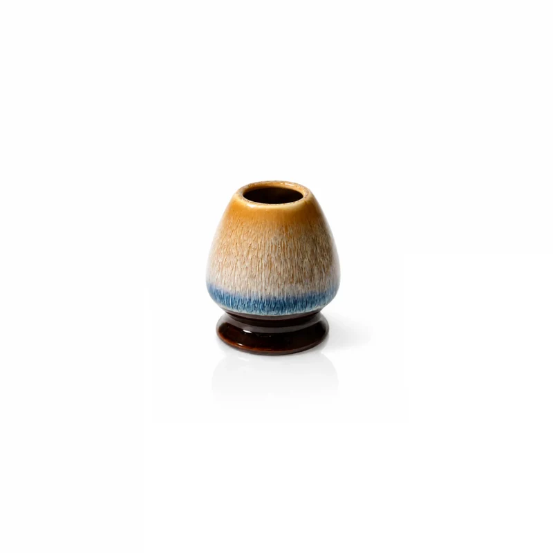 Cream & Blue Ceramic Matcha Bowl & Whisk Holder Set