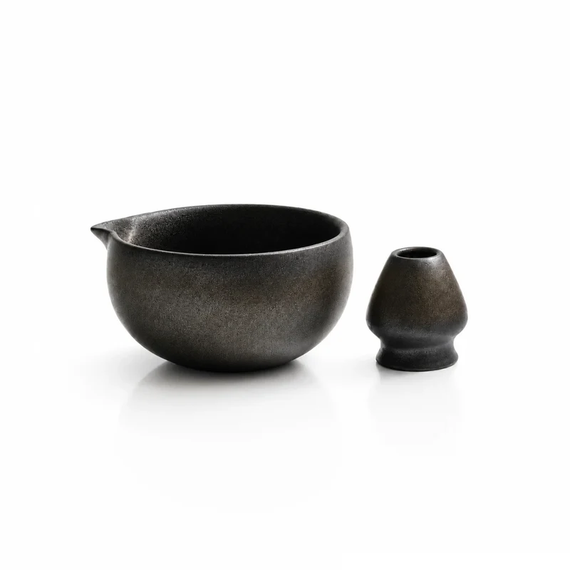 Complete Dark Grey Stoneware Matcha Gift Set with Ceremonial Matcha