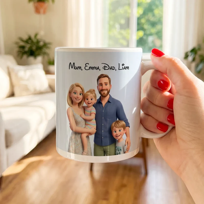 Personalized Mug in Cute 3D Movie Style with Your Family