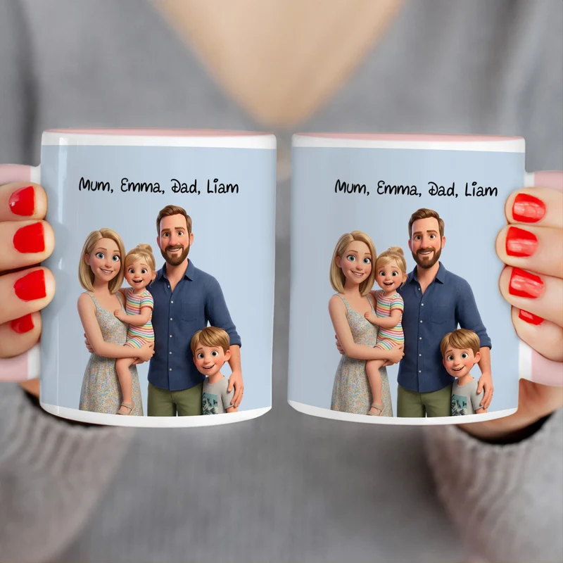 Personalized Mug in Cute 3D Movie Style with Your Family