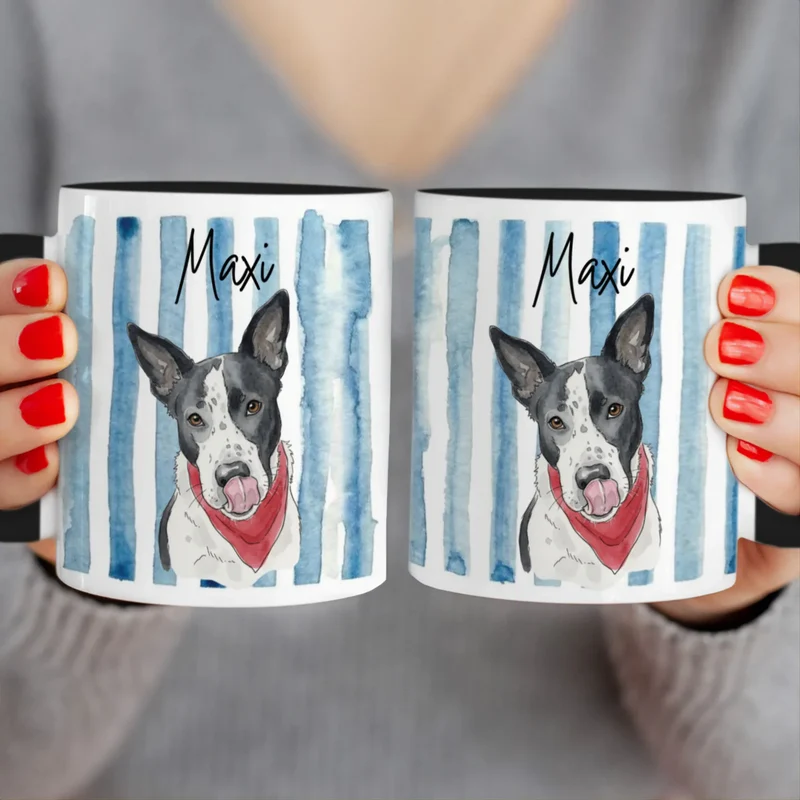 Personalisierte Tasse - Mit eigenem Hundebild im süßen Aquarell-Stil mit Namen