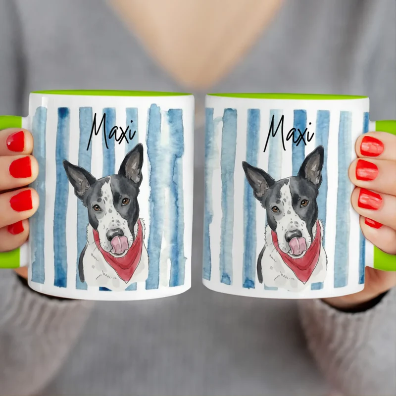 Personalisierte Tasse - Mit eigenem Hundebild im süßen Aquarell-Stil mit Namen