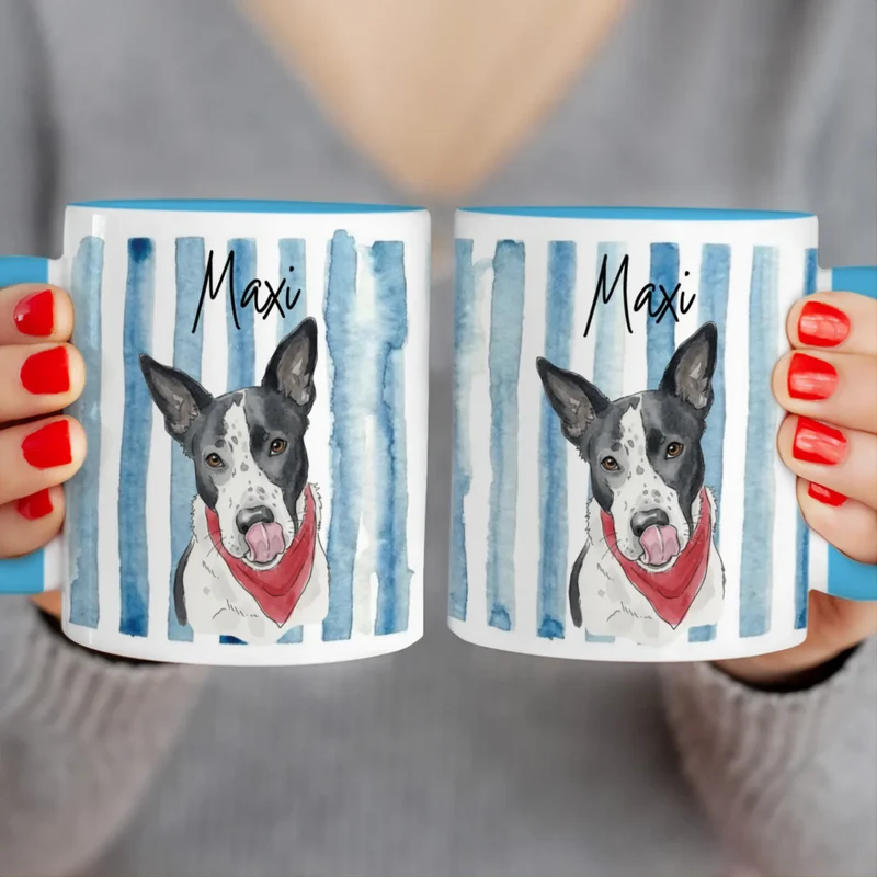 Personalisierte Tasse - Mit eigenem Hundebild im süßen Aquarell-Stil mit Namen