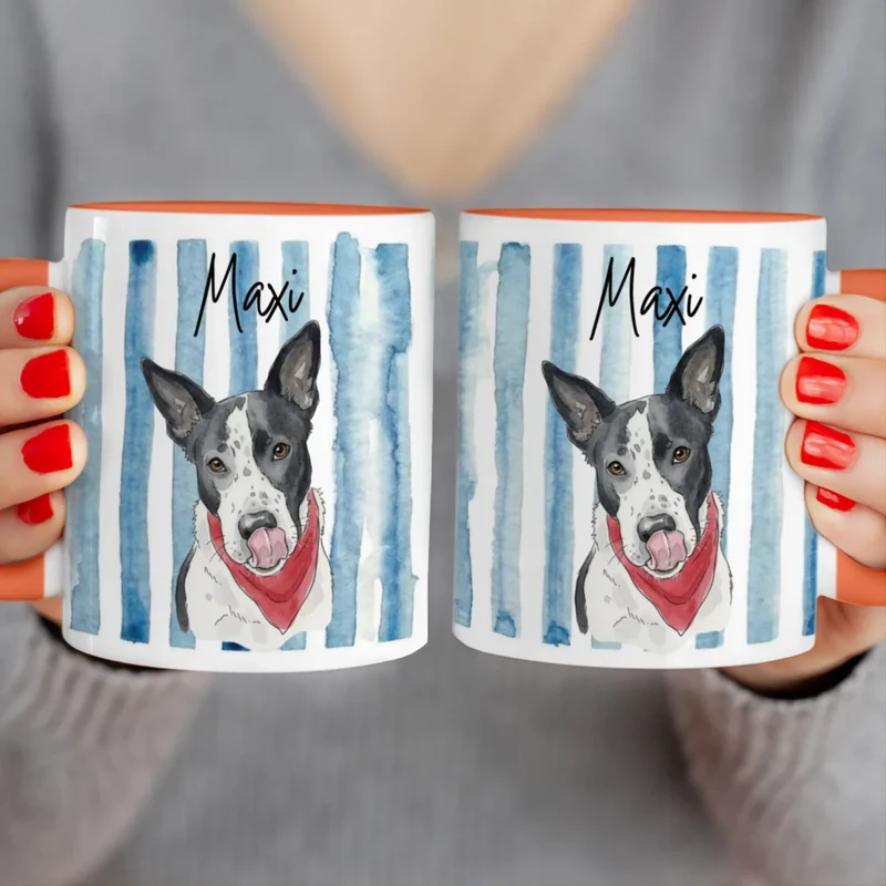 Personalisierte Tasse - Mit eigenem Hundebild im süßen Aquarell-Stil mit Namen