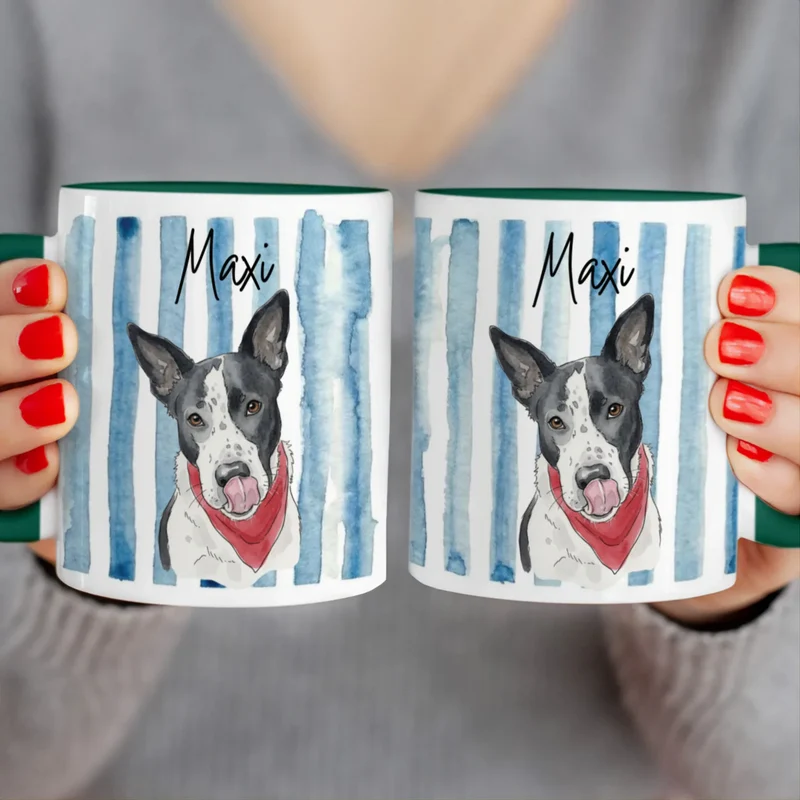 Personalisierte Tasse - Mit eigenem Hundebild im süßen Aquarell-Stil mit Namen