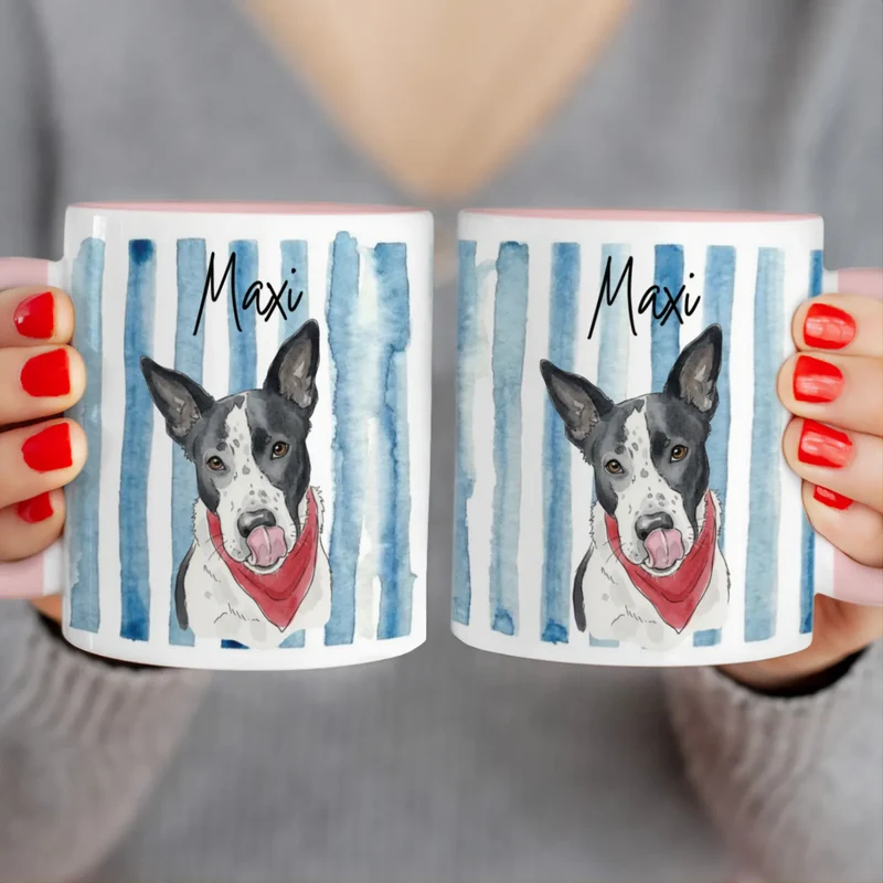 Personalisierte Tasse - Mit eigenem Hundebild im süßen Aquarell-Stil mit Namen
