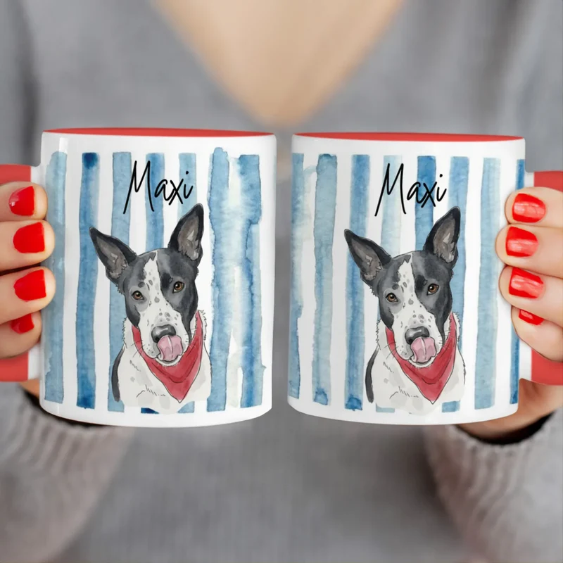 Personalisierte Tasse - Mit eigenem Hundebild im süßen Aquarell-Stil mit Namen