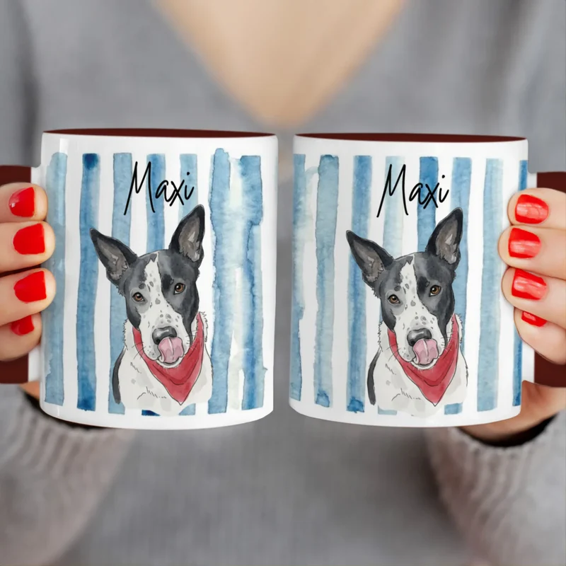 Personalisierte Tasse - Mit eigenem Hundebild im süßen Aquarell-Stil mit Namen