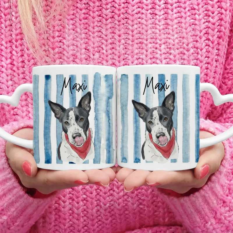Personalisierte Tasse - Mit eigenem Hundebild im süßen Aquarell-Stil mit Namen
