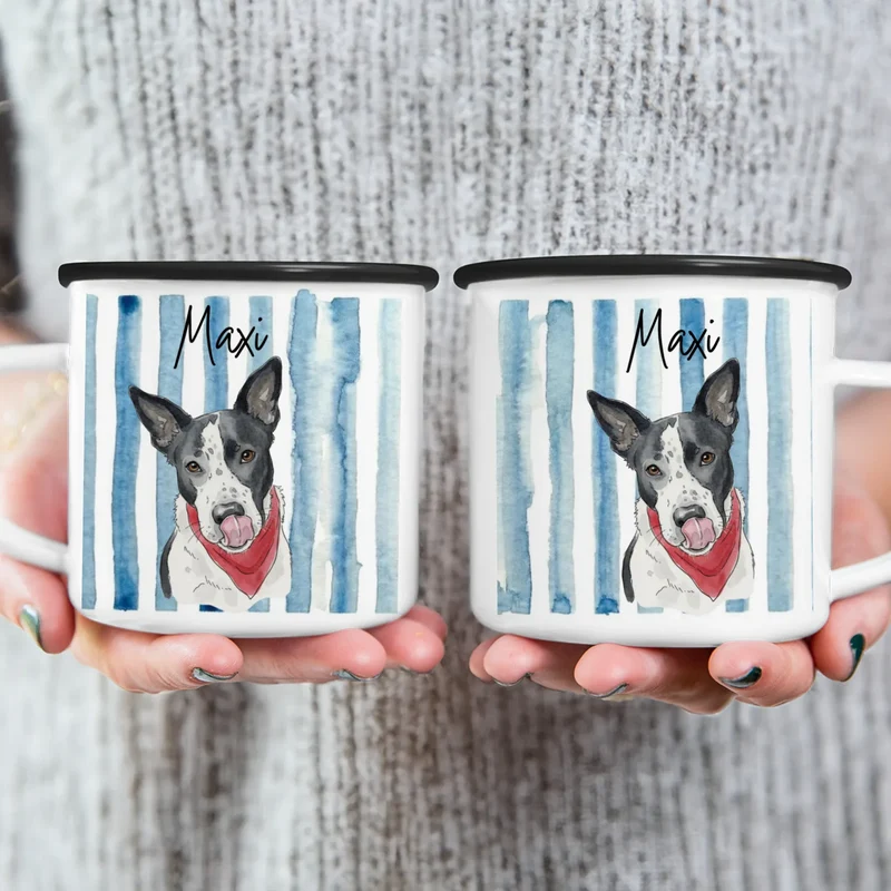 Personalisierte Tasse - Mit eigenem Hundebild im süßen Aquarell-Stil mit Namen