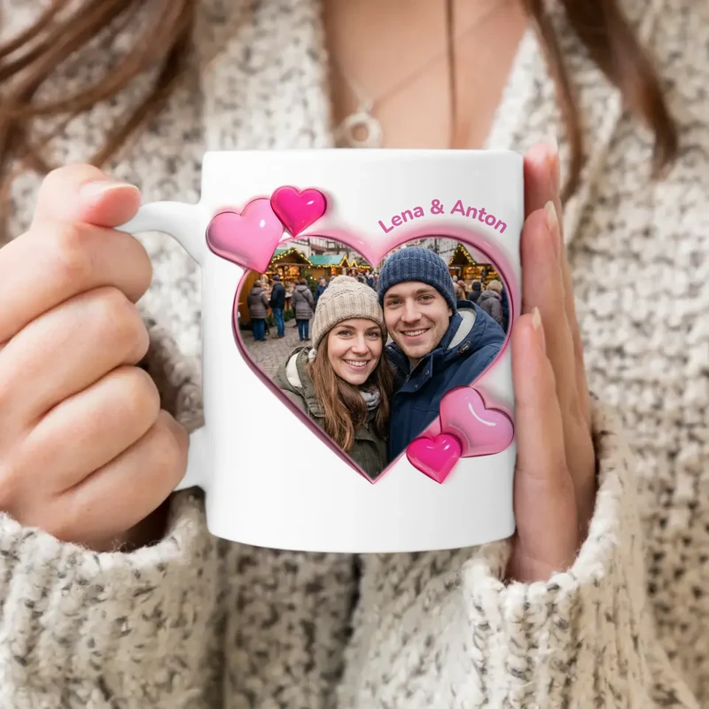 Personalisierte Tasse - "Scheiß auf Valentinstag..."-Spruch und eigenem Bild im 3D-Look - Geschenk zum Valentinstag