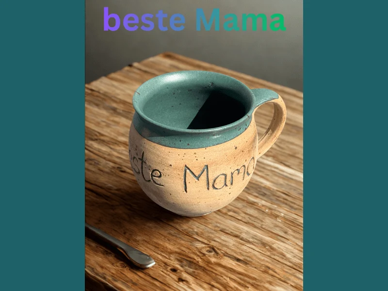 Handgedrehte Keramiktasse mit Aufschrift 350 ml