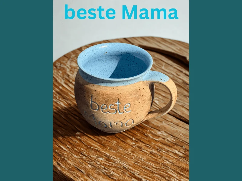 Handgedrehte Keramiktasse mit Aufschrift 350 ml