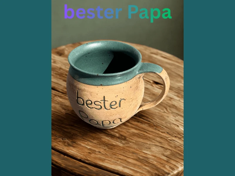 Handgedrehte Keramiktasse mit Aufschrift 350 ml